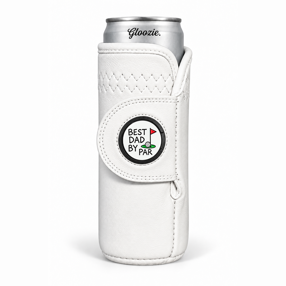 Gloozie Best Dad By Par slim white golf can cooler with golf ball marker