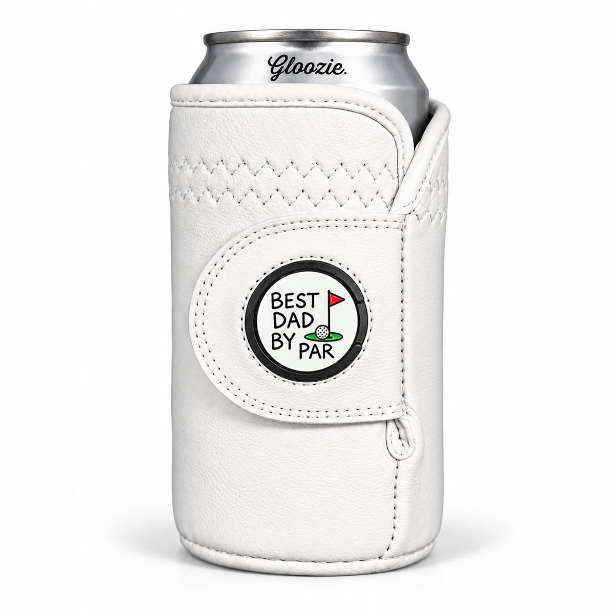 Gloozie Best Dad By Par white golf can cooler with golf ball marker