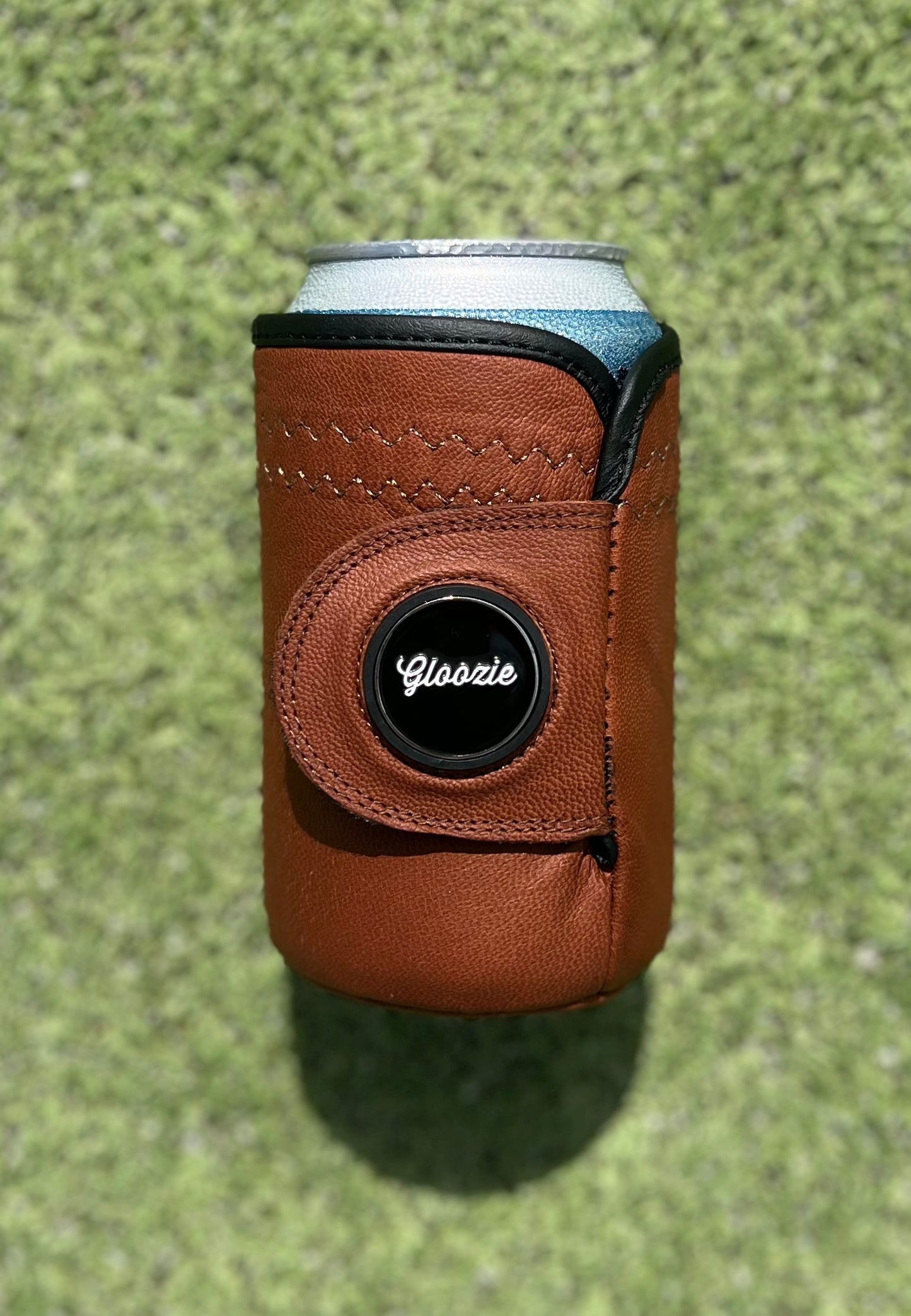 British tan brown golf glove Gloozie coozie with branded ball marker