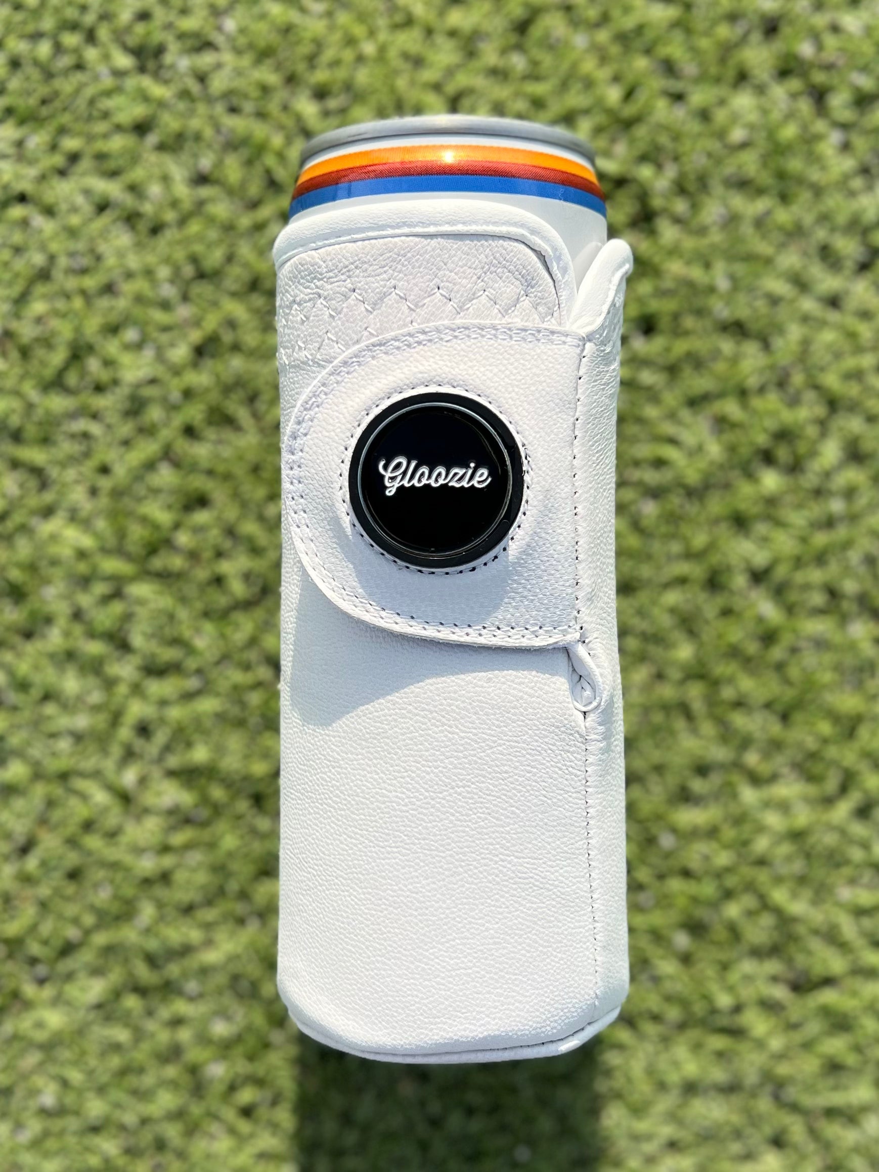 Original flagstick tall golf glove Gloozie coozie with branded ball marker