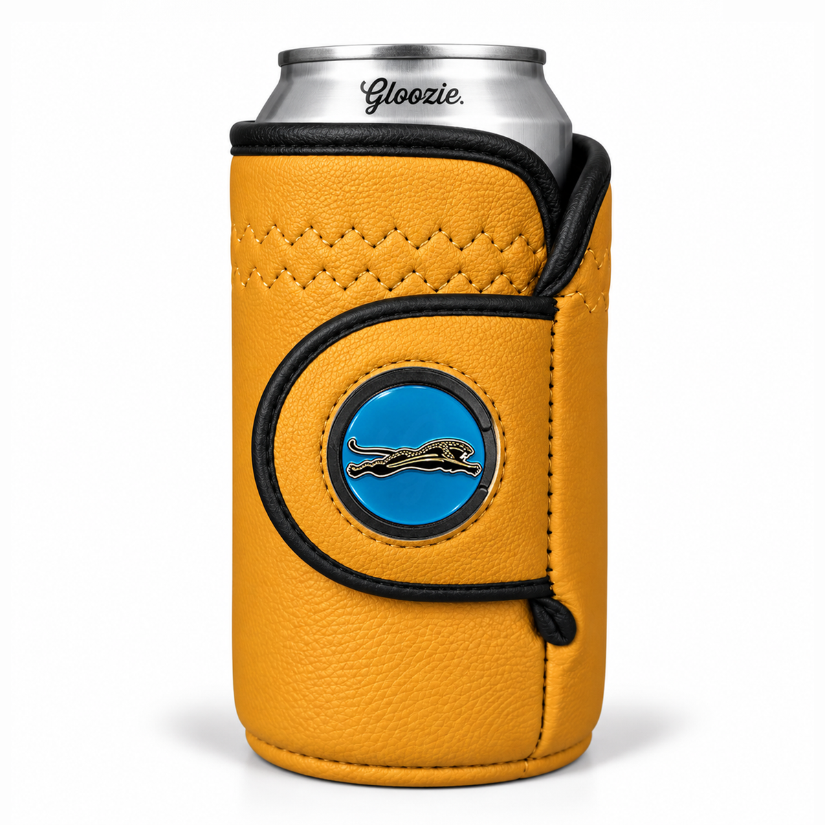 Gold Gloozie golf coozie with Jacksonville Jaguars ball marker