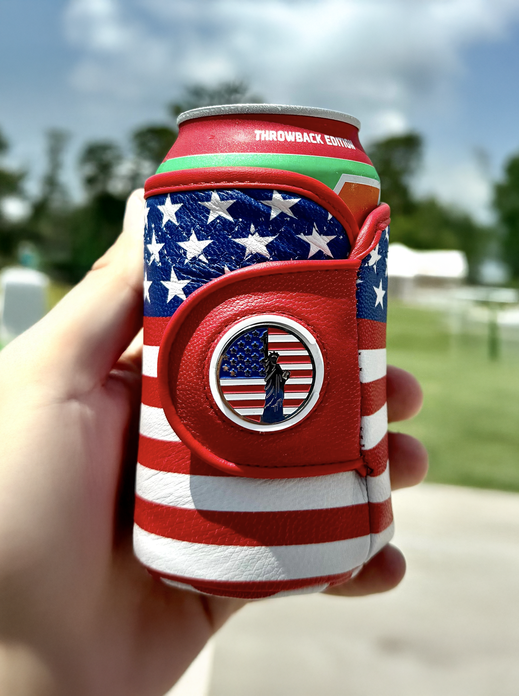 American Flag golf glove Gloozie coozie with custom statue of liberty american flag ball marker