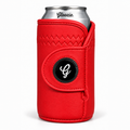 Sunday Red Gloozie golf coozie with black G ball marker on a silver can