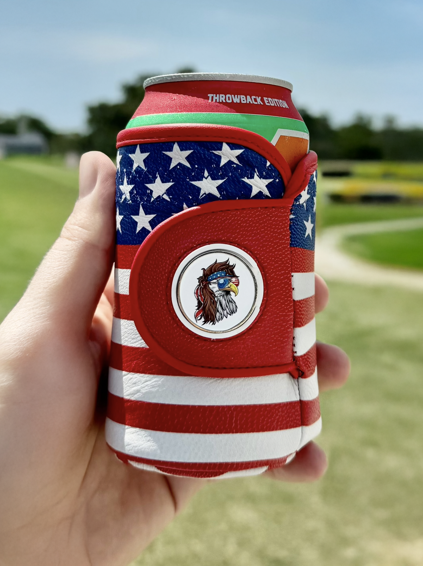 American Flag golf glove Gloozie coozie with custom bald eagle ball marker